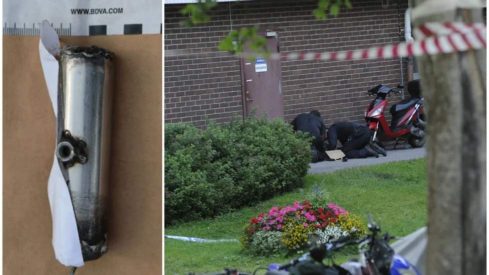 Rörbomben som hittades i mannens ryggsäck var cirka elva centimeter lång.