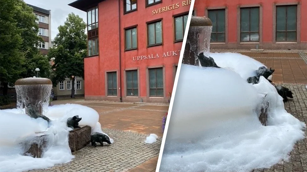 Återigen har någon mixtrat med vattnet i kommunens fontäner.