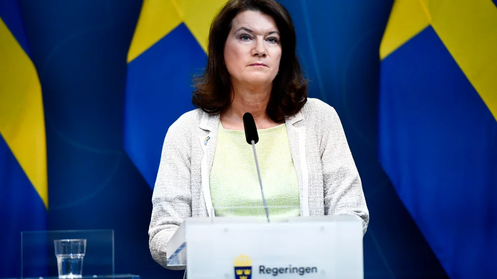 Utrikesminister Ann Linde (S) vid dagens pressträff i Stockholm angående situationen i Afghanistan och den svenska personal som befunnit sig där.
