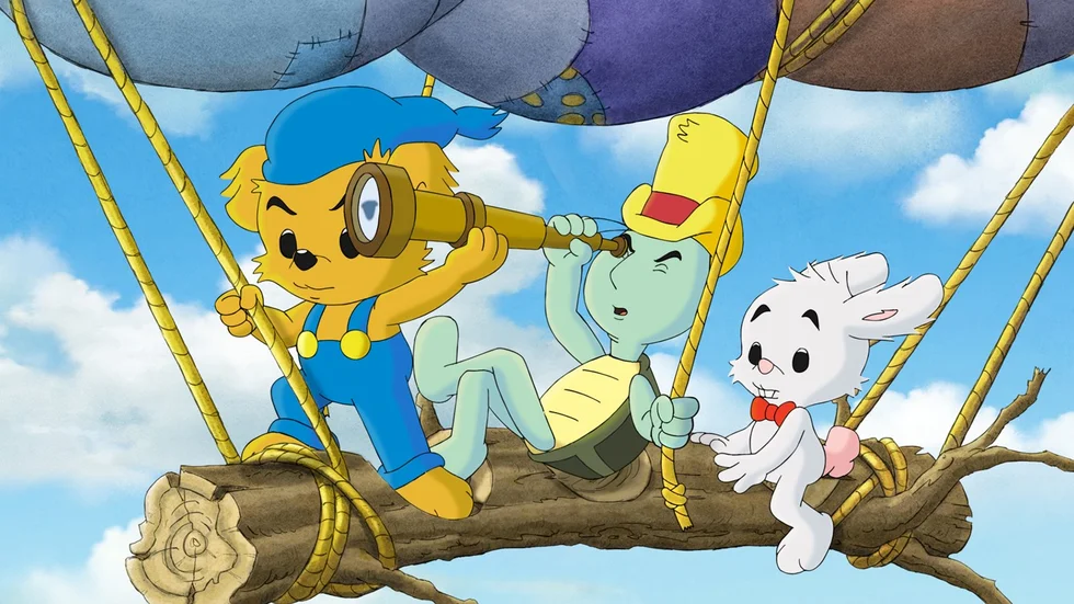 Flygfärd. Bamse, lille Skutt och Skalman finns förstås alla med i nya Bamse-filmen.