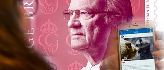 Dubbel vinst - frimärke mot mobiltelefon