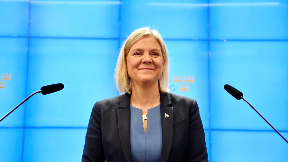 Stödet för Socialdemokraterna med statsminister Magdalena Andersson i spetsen ökar, enligt den senaste väljarundersökningen från SVT/Novus. Arkivbild.