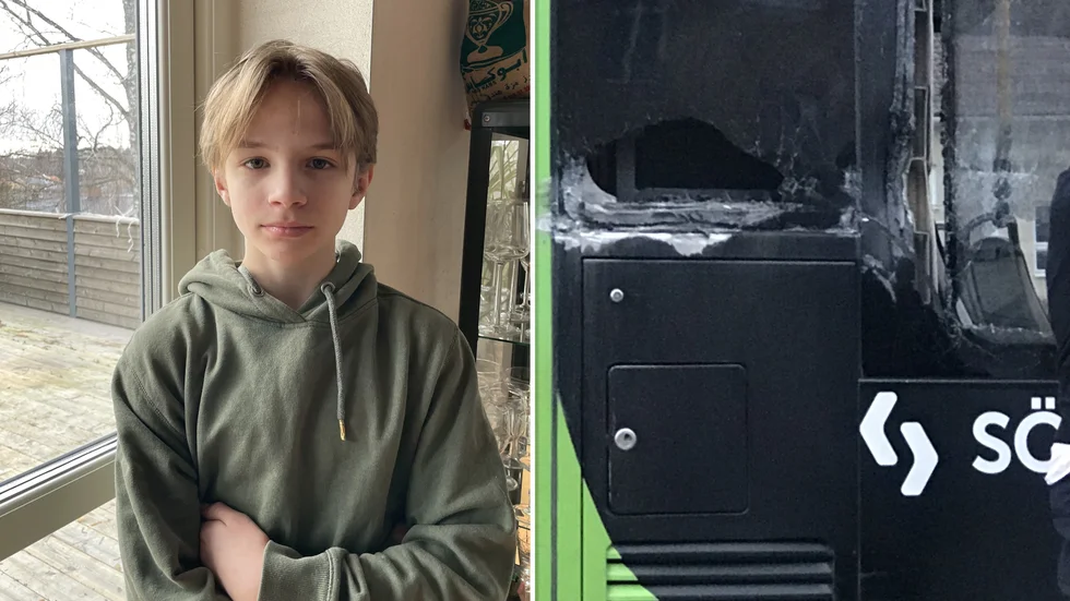 Neo Thunström i Eskilstuna skulle åka till skolan på torsdagsmorgonen då bussen krockade. Bussrutan precis där Neo satt sprack i samband med händelsen.