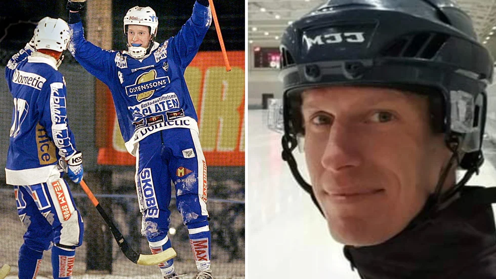 Lars Bryngelsson är aktiv på flera sätt i Stockholmsbandyn. Spelar och är expertkommentator. Han känner igen IFK Motala från sin tid i klubben. "IFK gör det genomarbetat", säger 39-åringen. Till vänster har Bryngelsson gjort ett av tre mål i en match 2005 och gratuleras av Mattias Sjöholm.