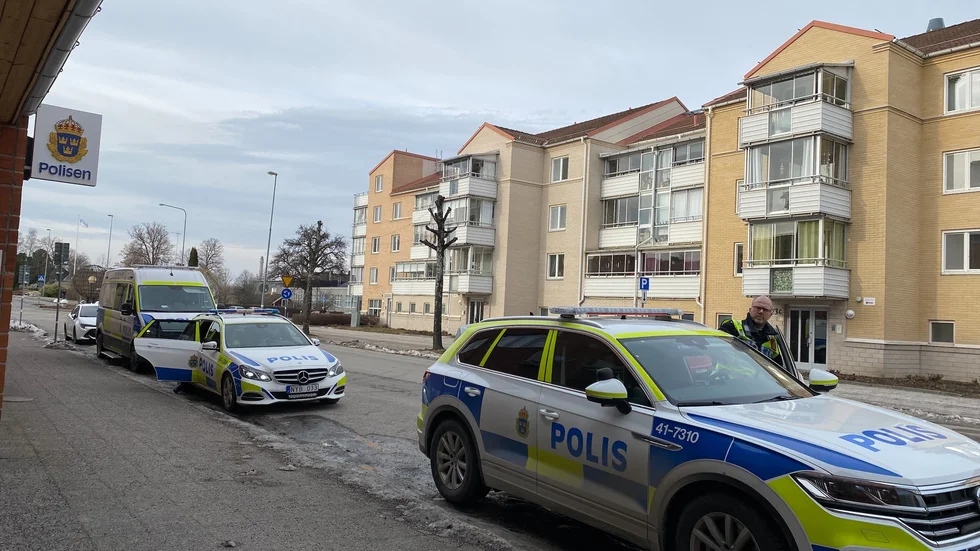Ett större antal poliser söker efter den försvunna flickan. 