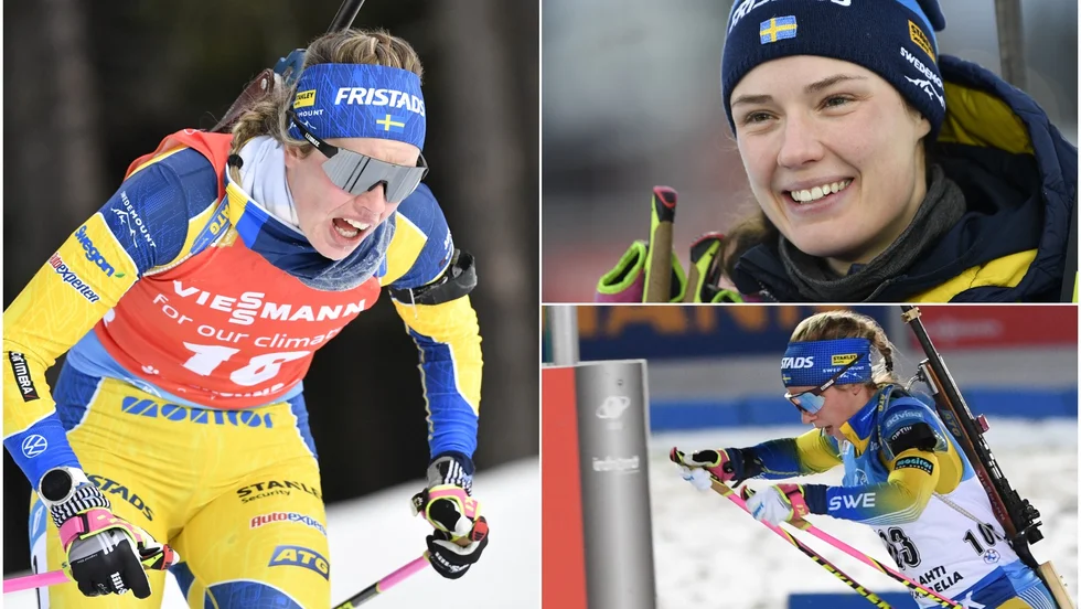 Elvira Öberg, Hanna Öberg och Anna Magnusson gör sig redo för start i Ruhpolding. (Arkivbilder)