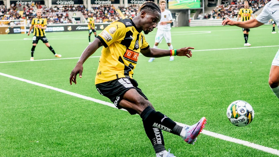 Häckens Ibrahim Sadiq gjorde 1–0 borta mot The New Saints i CL-kvalet. Arkivbild.