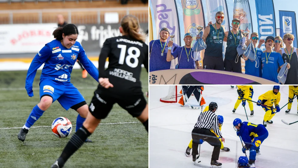 Sara Bergh som tillvardags spelar i Sunnanås damlag fick chansen att spela med Lillpites herrlag. Alfred Brink och Joel Andersson (tv i bilden uppe till höger) vann SM-silver. Nere till höger en bild på Småkronornas läger inför Hlinka Gretzky Cup. 
