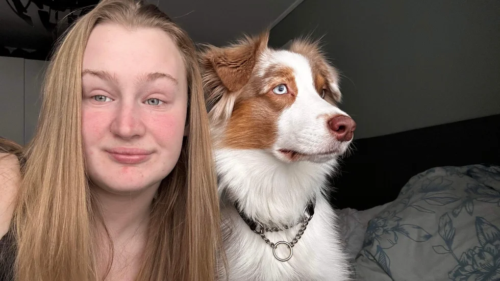 Emma Forslin och hunden Sky fick vänta lite på sin promenad.