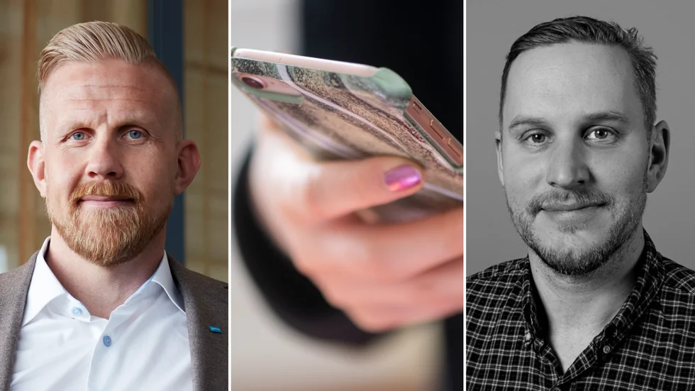 Alexis Larsson, säkerhetschef på Postnord, och Tomas Stjernenfall, säkerhetschef på Bring, varnar för bedragare i den elektroniska julhandeln.
