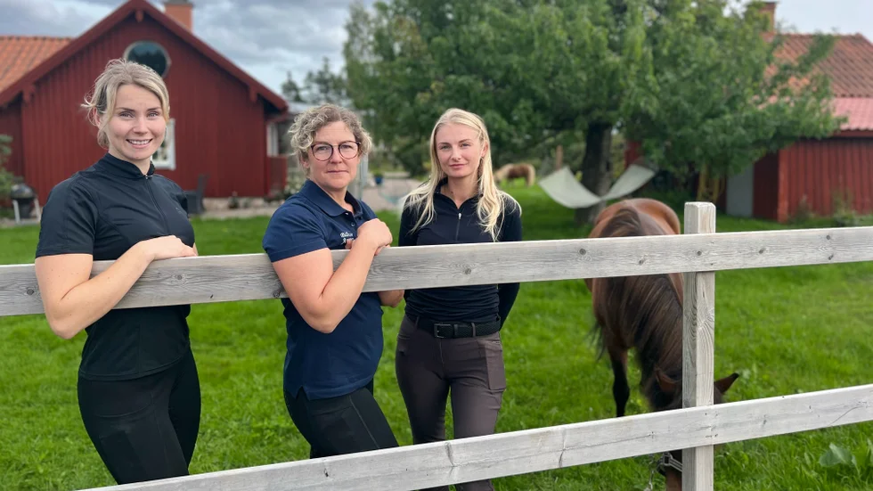 Tanja Tuomi, Anna Andersson och Bella Mauritz rider allihop olika hästar på Kulltorp Katla Ryttarförening. Det finns ett 80-tal hästar på gården. 