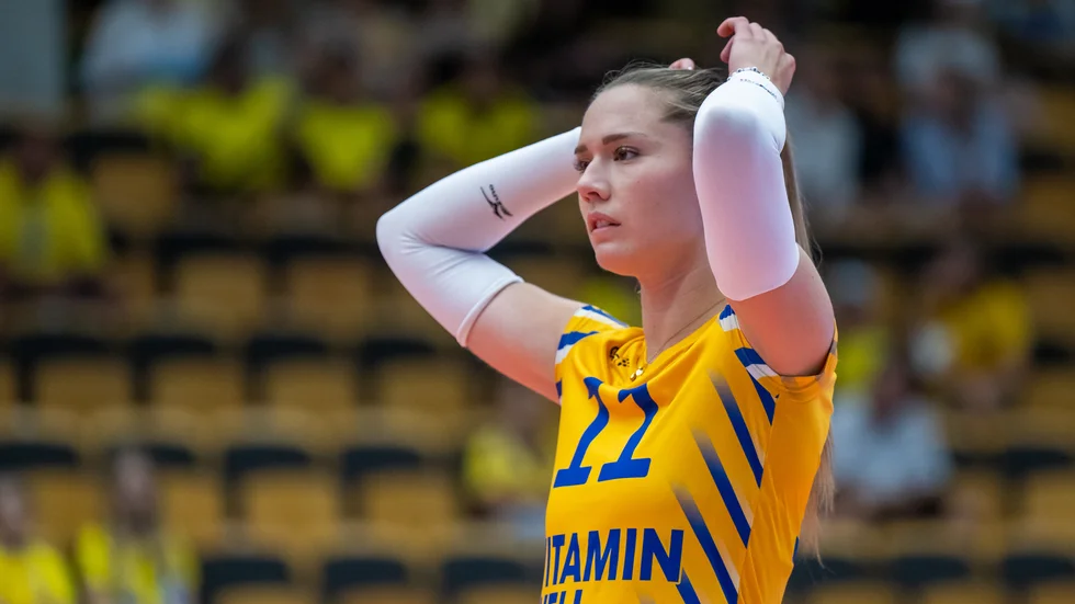 Sverige, och Alexandra Lazic, förlorade mot Tjeckien i volleyboll-EM. Arkivbild.
