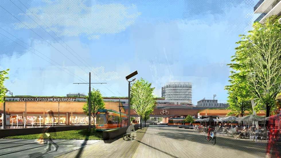 Tidigare visionsskiss på en ny Centralstation i Norrköping. Nu ska arkitekttävlingen om den nya stationen starta.
