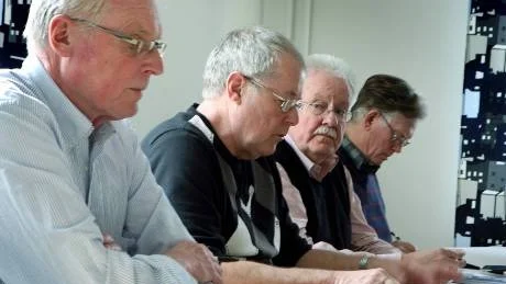 Trafikgrupp. Mats Hedström, Peter Wigren, Anders Skantz och Sven Larsson har tillsammans med Gunilla Segerlund tagit fram Moderaternas trafikpolitiska program.Foto: Tobias Wallström