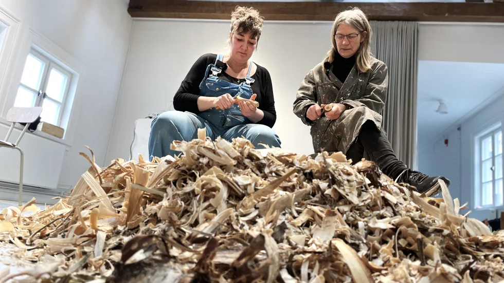 De täljer tillsammans i galleriet konstnärerna Linda Long Lidman och Anette Wixner, men oftast sitter de var för sig i sina ateljéer i Gottsunda och färdigställer sina träskulpturer.
