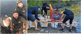 Byggde flotte av kundvagn – paddlade i tre dygn: "Svår att styra"