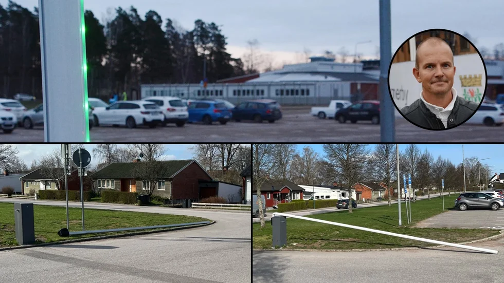 Bommarna vid ishallsparkeringen är sönder.