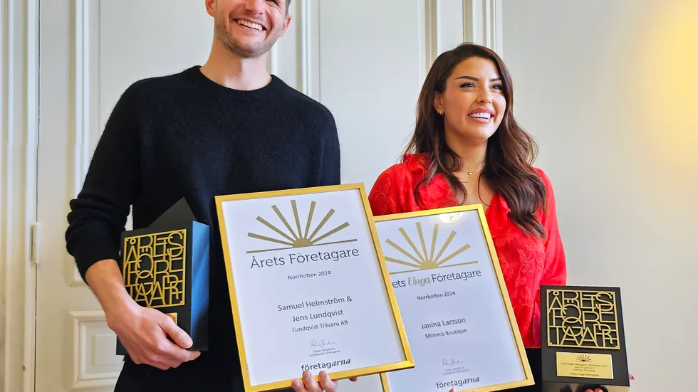 Årets företagare i Norrbotten Jens Lundqvist och årets unga företagare i Norrbotten Janina Larsson.