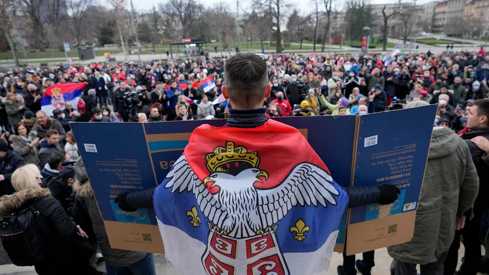 Protester i serbiska huvudstaden Belgrad.