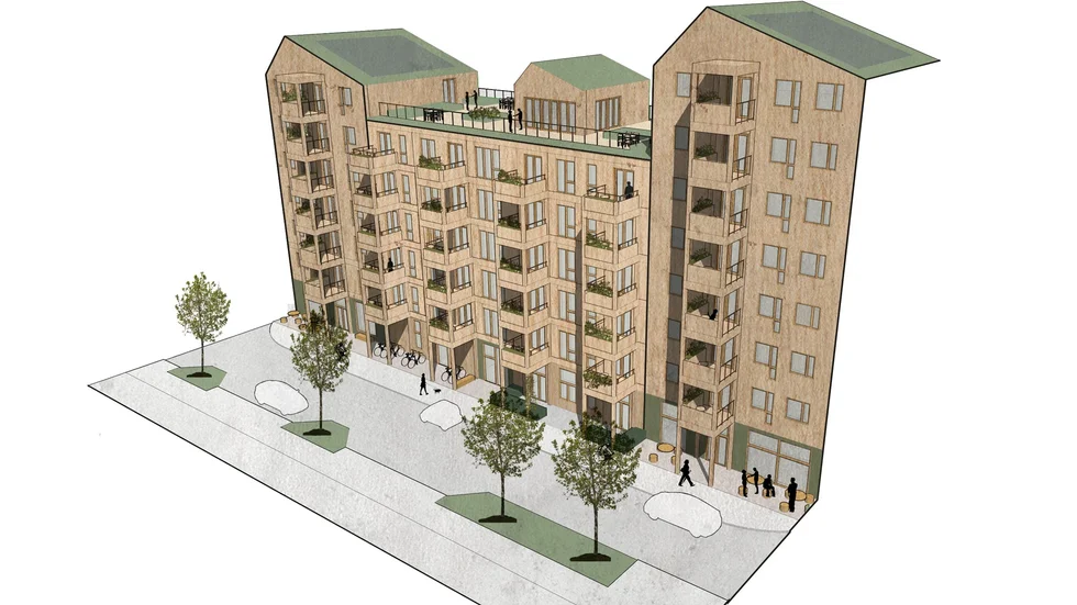 Visionsbild över den kommande byggnaden med bostäder för äldre i Rosendal.