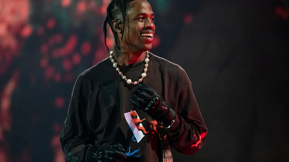 Travis Scott på scen under Astroworld-konserten. Arkivbild.