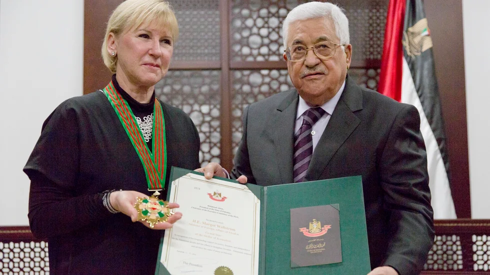 Utrikesminister Margot Wallström och den palestinske presidenten Mahmoud Abbas.
