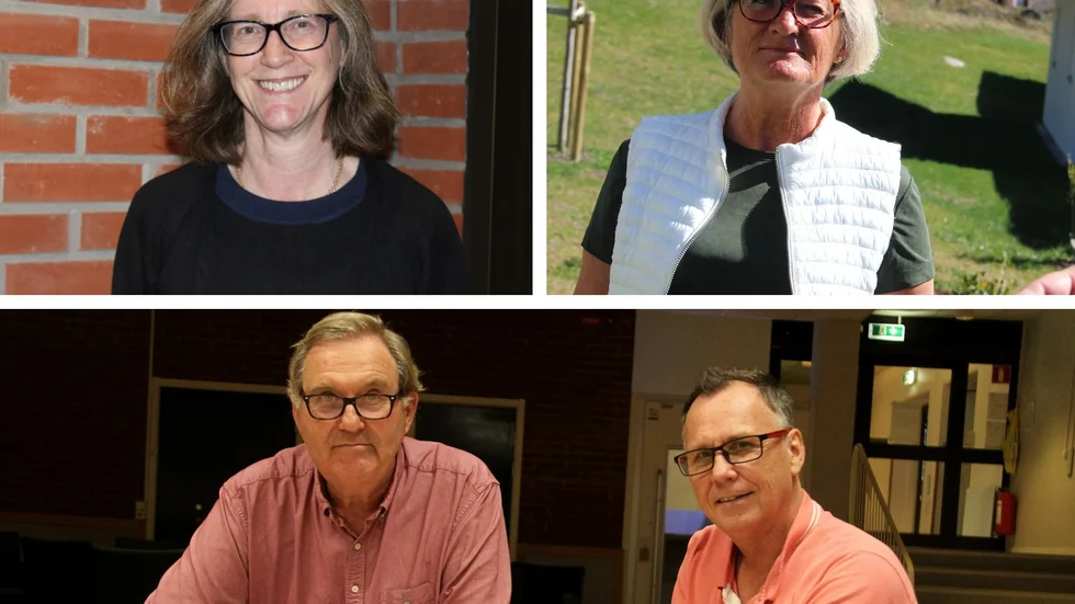 Överst Kindapolitikerna Lena Käcker Johansson (KD) och Rosmarie Nelson Ekerå (C) och under Christer Segerstéen (M) och Conny Forsberg (S).