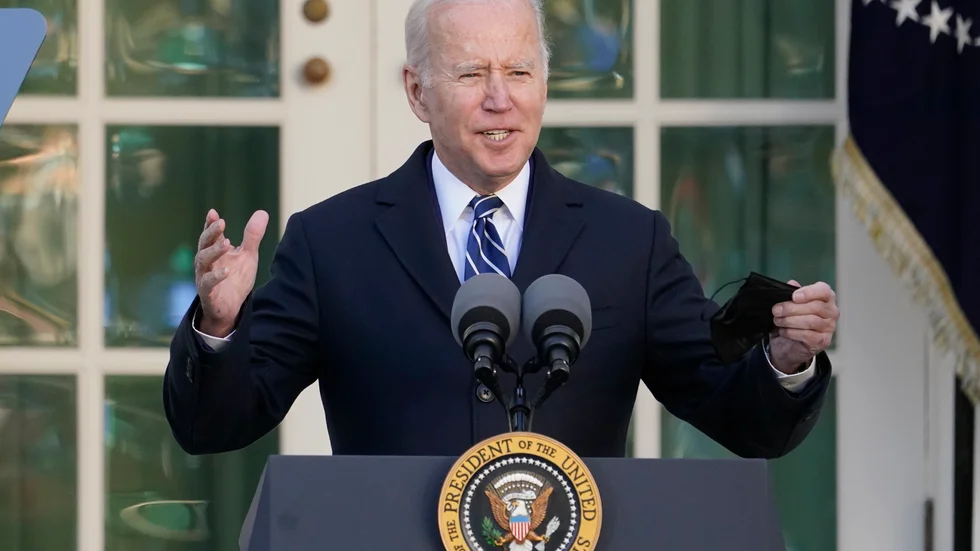 USA:s president Joe Biden under ett framträdande i Vita huset i fredags.