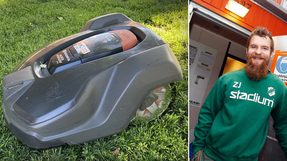 En robotgräsklippare kommer att köpas in av Fogdö IF. Kommunen delfinansierar affären med ett så kallat stimulansbidrag. Till höger Fogdös ordförande Zigge Johansson.