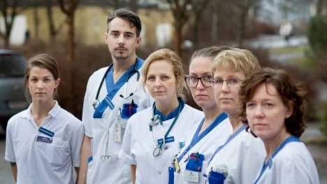 Frida Kellerman, Per-Ola Blomgren, Elisa Jobs, Josefine Bäckström, Camilla Kuno Halvarsson och Annika Lindberg, sjuksköterskor på avd 50 F.