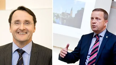Uppsalas stadsdirektör Joachim Danielsson och kommunstyrelsens ordförande Fredrik Ahlstedt (M).