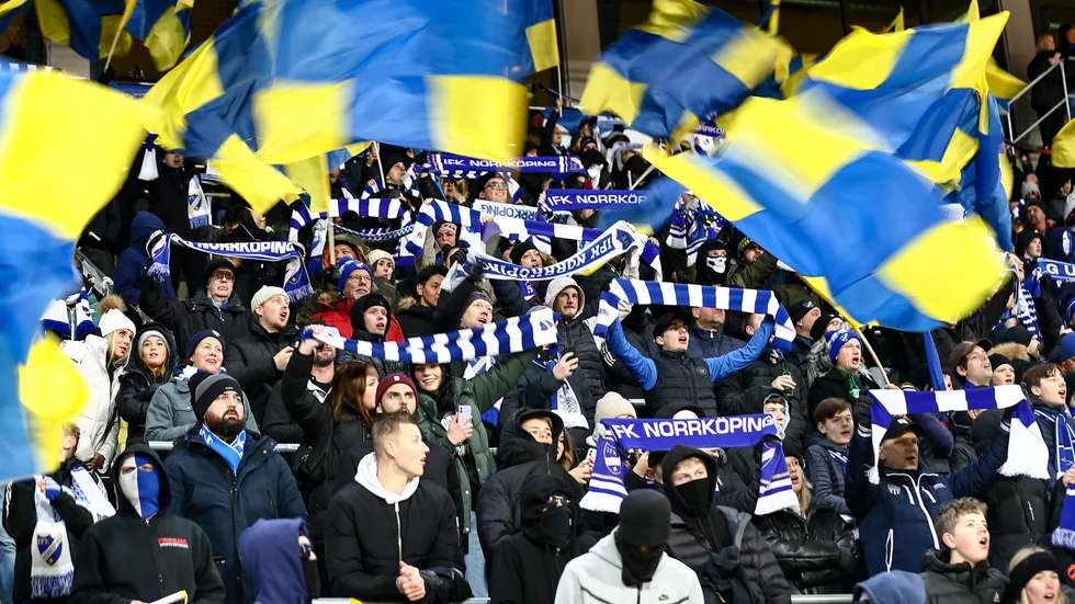 Sång och glädje på Curva Nordahl i Norrköping efter ett hemmamål mot Djurgården 2021.
