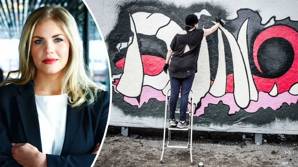 Sarah Havneraas (KD) vill hålla fast vid nolltoleransen mot klotter och skadegörelse. På bilden till höger syns en laglig graffitivägg i Tantolunden, Stockholm, som väckte debatt 2017.