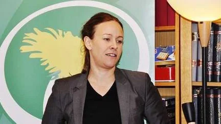 Maria Wetterstrand talar på studenthemmet Arken i Uppsala på MP:s valupptakt.