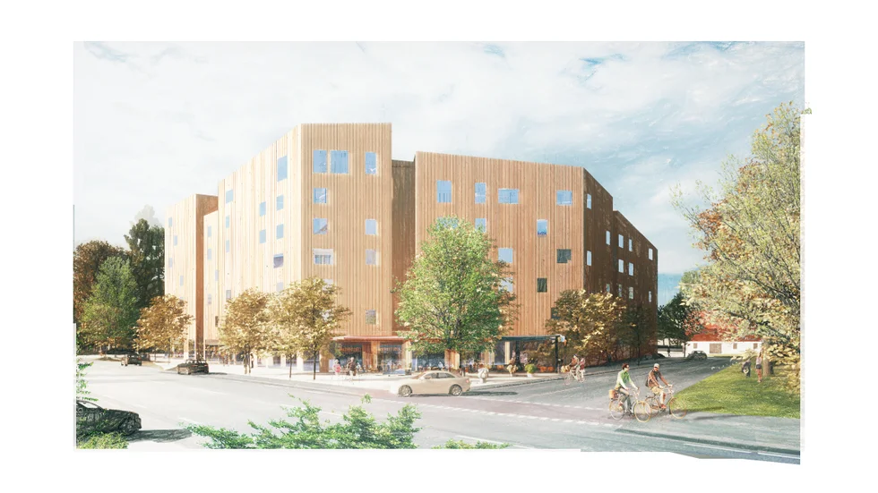 Husen föreslås bli upp till sju våningar höga. Exakt utseende bestäms senare. Vårdsätravägen i nederkant. 