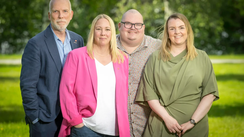 Från vänster, Anders Öberg, Camilla Friberg, Johannes Sundelin och Emilia Töyrä. Kvartetten som står högst på Socialdemokraternas lista till regionfullmäktige.