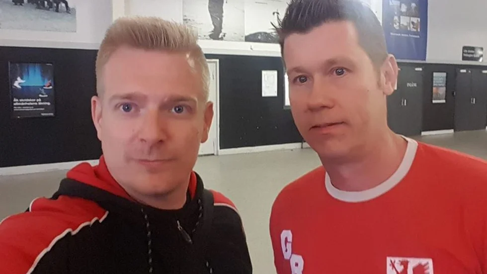 Mattias Hellman, till vänster, och Nicklas Brunelius – personerna bakom Gryphons Hockeypodd.