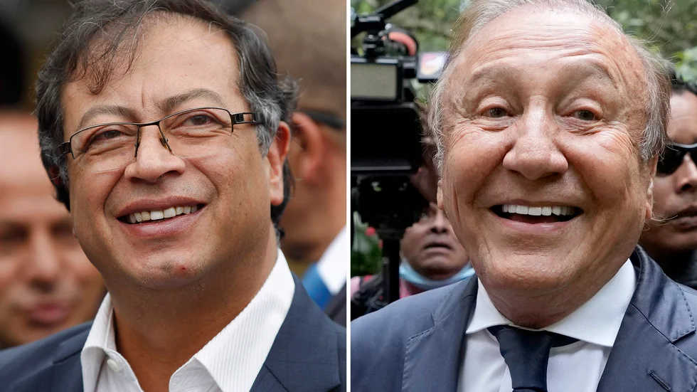 Presidentmakten i Colombia står på spel när Gustavo Petro (t v) och Rodolfo Hernández gör upp i söndagens val. Arkivbild.