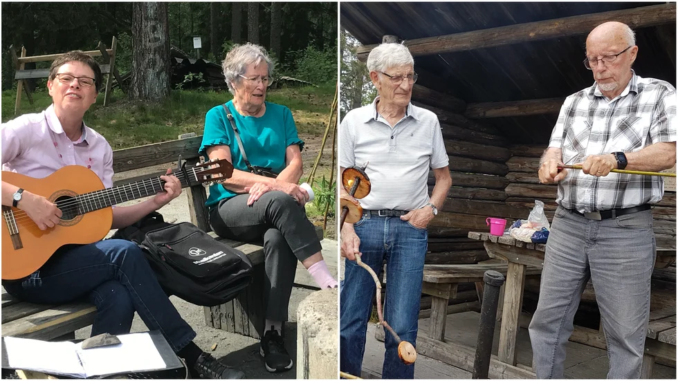 SPF-körens ledare Gull-Britt Mårtensson höll i allsången. Det blev en gemytlig stämning under grillträffen och Berit Edelsvärd Enholm, Villy Enholm och Ove Lindblom gick hem med ett leende på läpparna. 