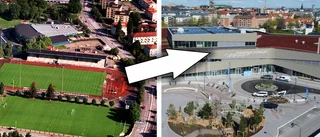 Från fotbollsarena till simhall – se hur jättebygget växte fram