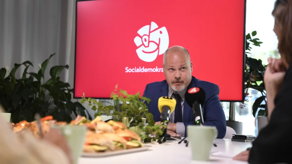 Socialdemokraternas Morgan Johansson håller pressfika på temat svenskt Natomedlemskap.