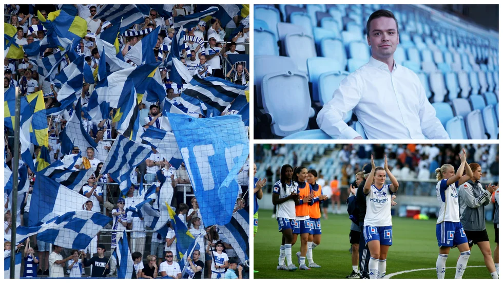 Fabian Jansson, evenemangsansvarig i IFK, hyllar publiken efter derbyfesten.