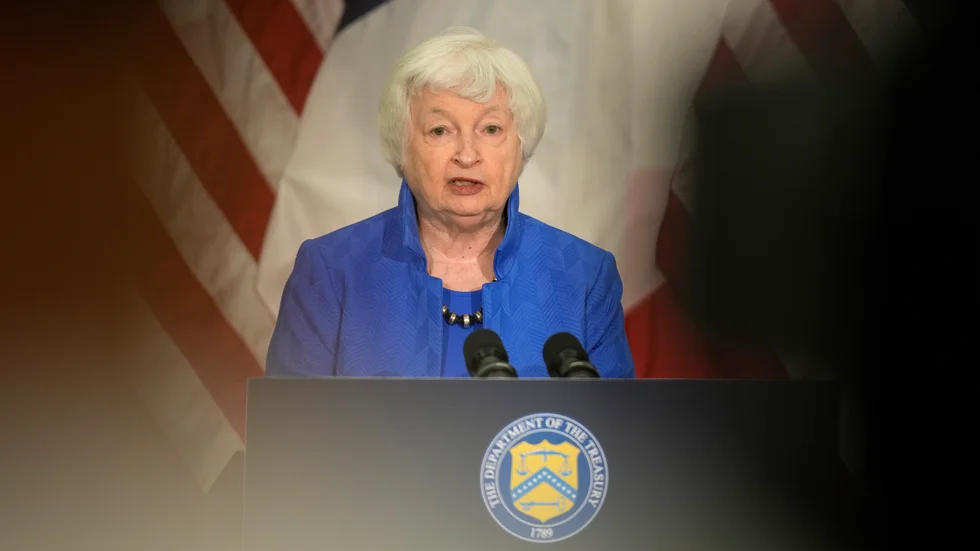 USA:s finansminister Janet Yellen i samband med ett möte i Paris tidigare i juni. Arkivbild.