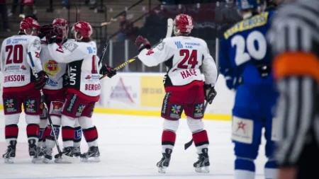 Almtuna jublar efter att Fredrik Vestberg gjort 1-5.