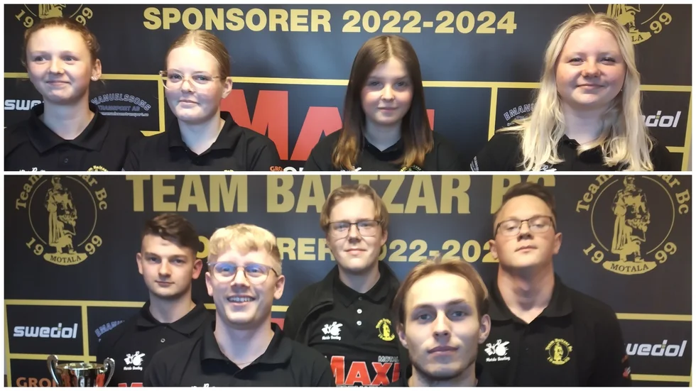 Team Baltzars ungdomar stormar fram. Här ses Mary Pettersson, Ellen Berglund, Felicia Jonsson, Emilia Kiiskinen, Elliot Moulin, Albin Brännström, Lucas Nybacka, Theo Westerlund och Dennis Petersson som bildar farmarlag kommande helg.