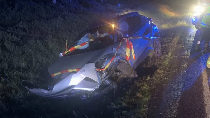 Den 24-årige katrineholmaren åtalas bland annat för vårdslöshet i trafik, efter en avåkning på 56:an. Bilden är tagen ur förundersökningen.