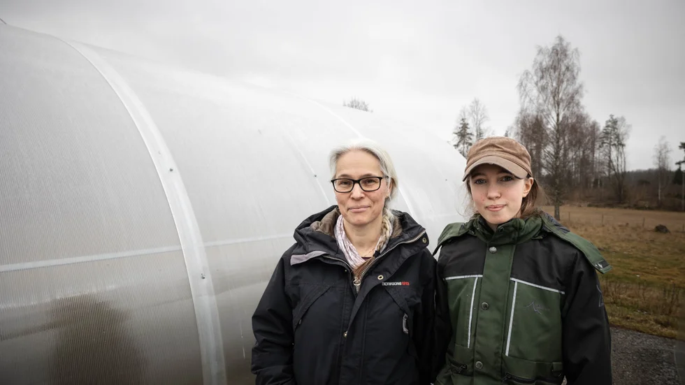 "Jag har alltid haft ett stort odlingsintresse. Men det är inte förrän nu när vi flyttat hit till den här gården som jag kan göra något mer av det", säger doktorn i neurovetenskap, Titti Ekegren. Hon jobbar i dag som projektkoordinator på Scilifelab på Uppsala universitet. Här står hon med dottern Alva Ekegren.