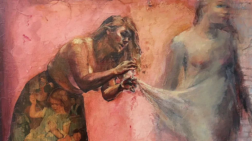 "Stygn" ett av verken av Stina Wollter som visas i Galleri 1 i Walmstedtska gården från 22/1 till 12/2. Målningen är beskuren.