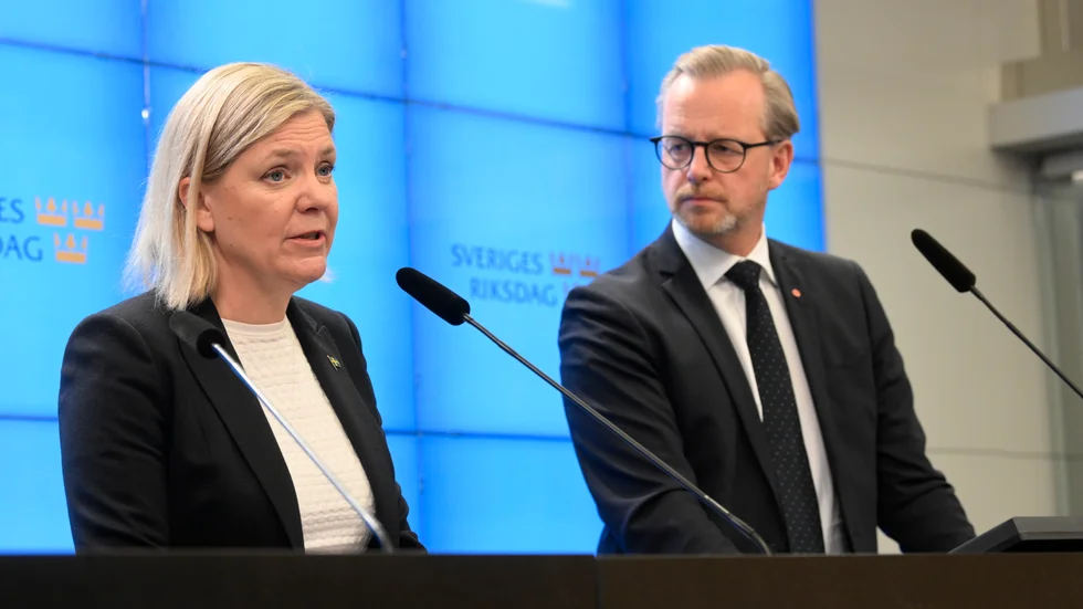 Socialdemokraternas partiledare Magdalena Andersson och den ekonomiskpolitiska talespersonen Mikael Damberg.