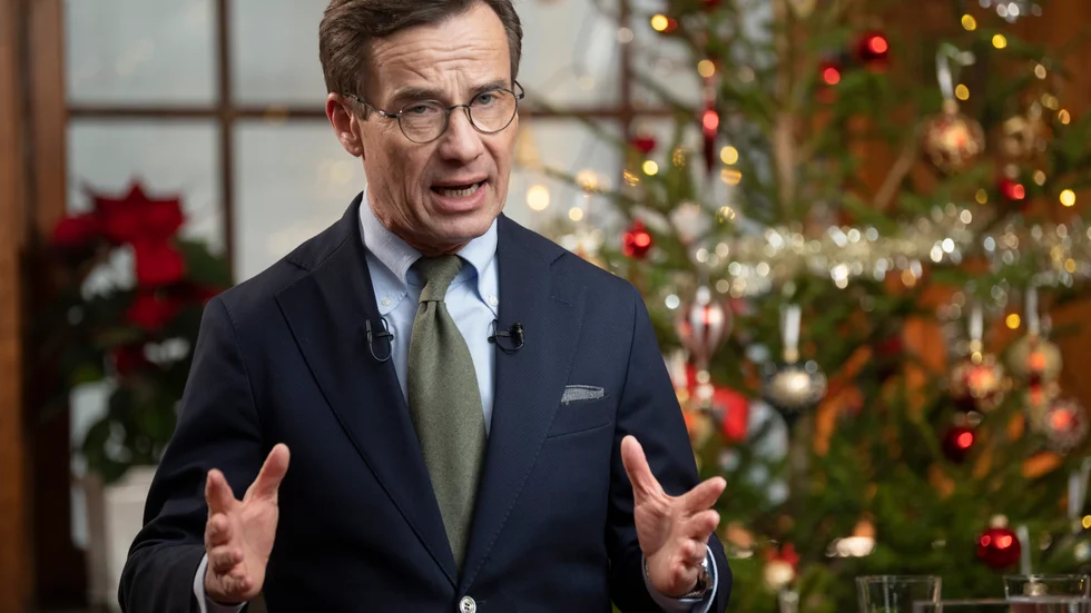 Statsminister Ulf Kristersson (M) håller jultal på Harpsund.